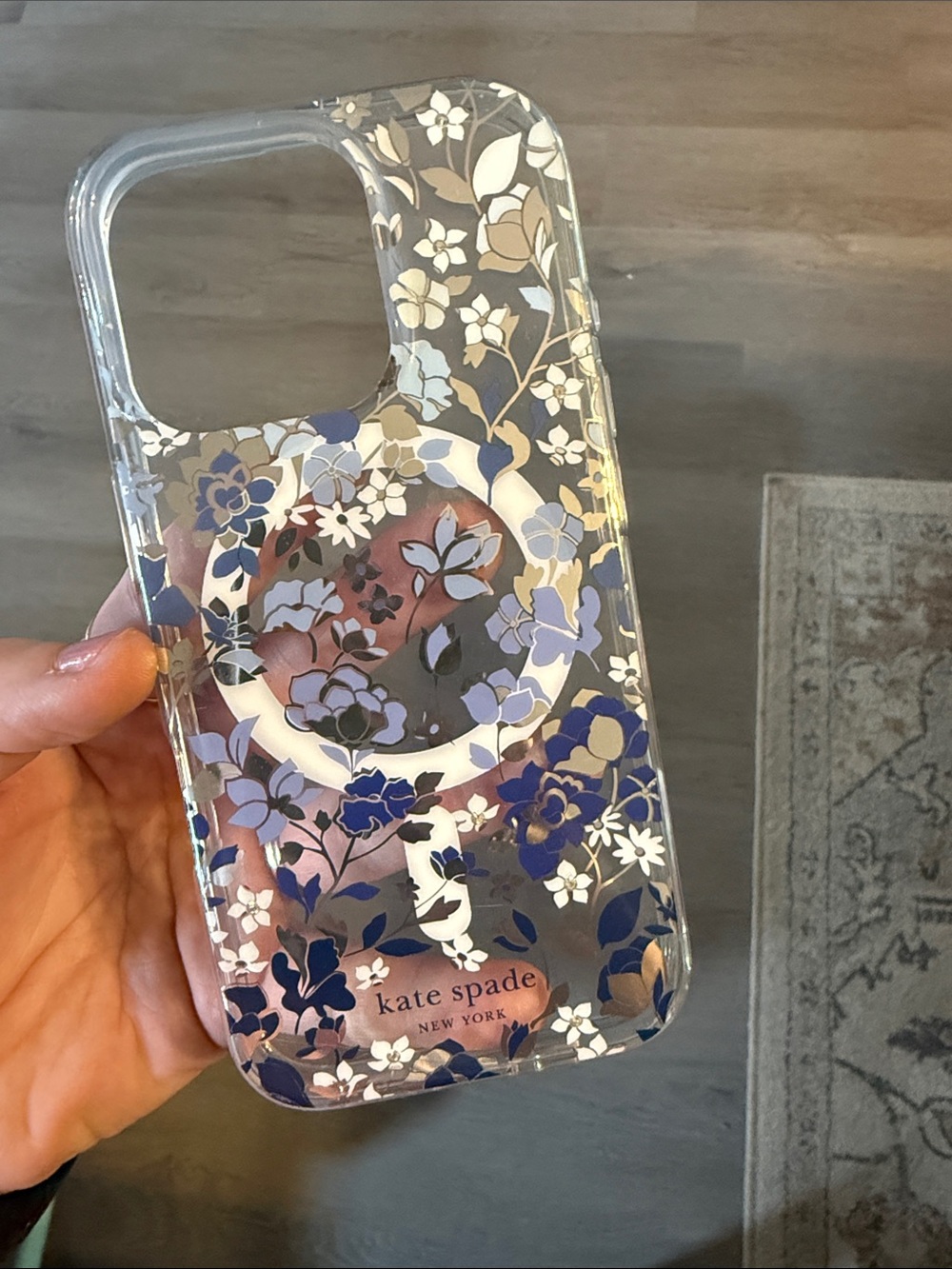 kate spade Clear Floral iPhone Case with Blue and Gold Flowers